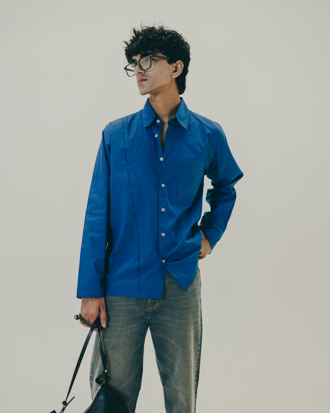 Blue box pleated Shirt