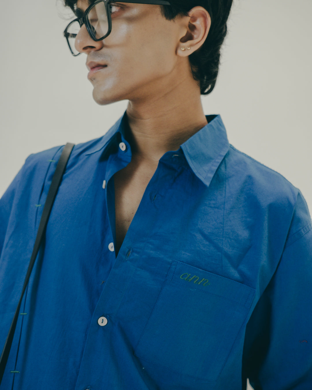 Blue box pleated Shirt