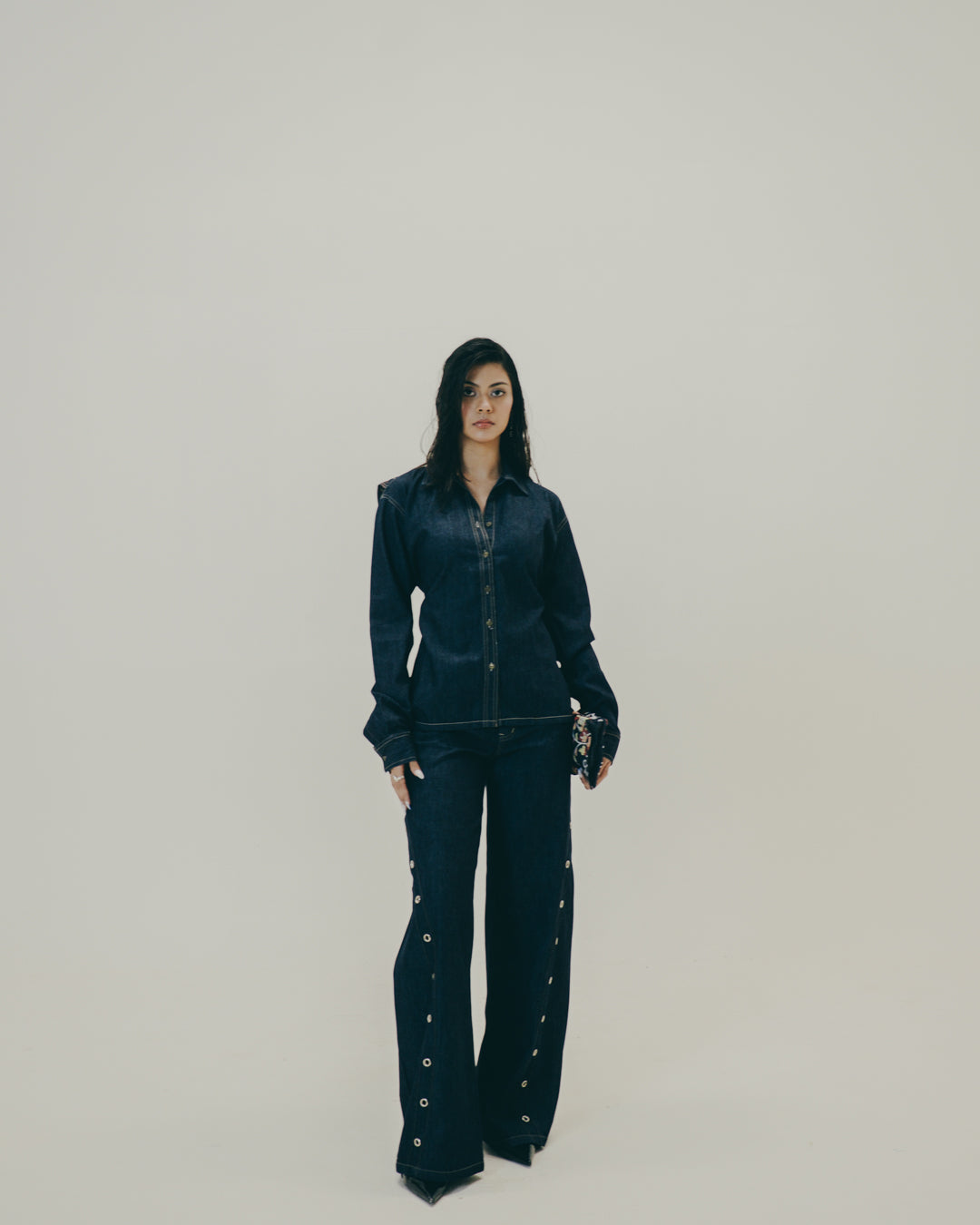 Denim Embroidered Flap Shirt