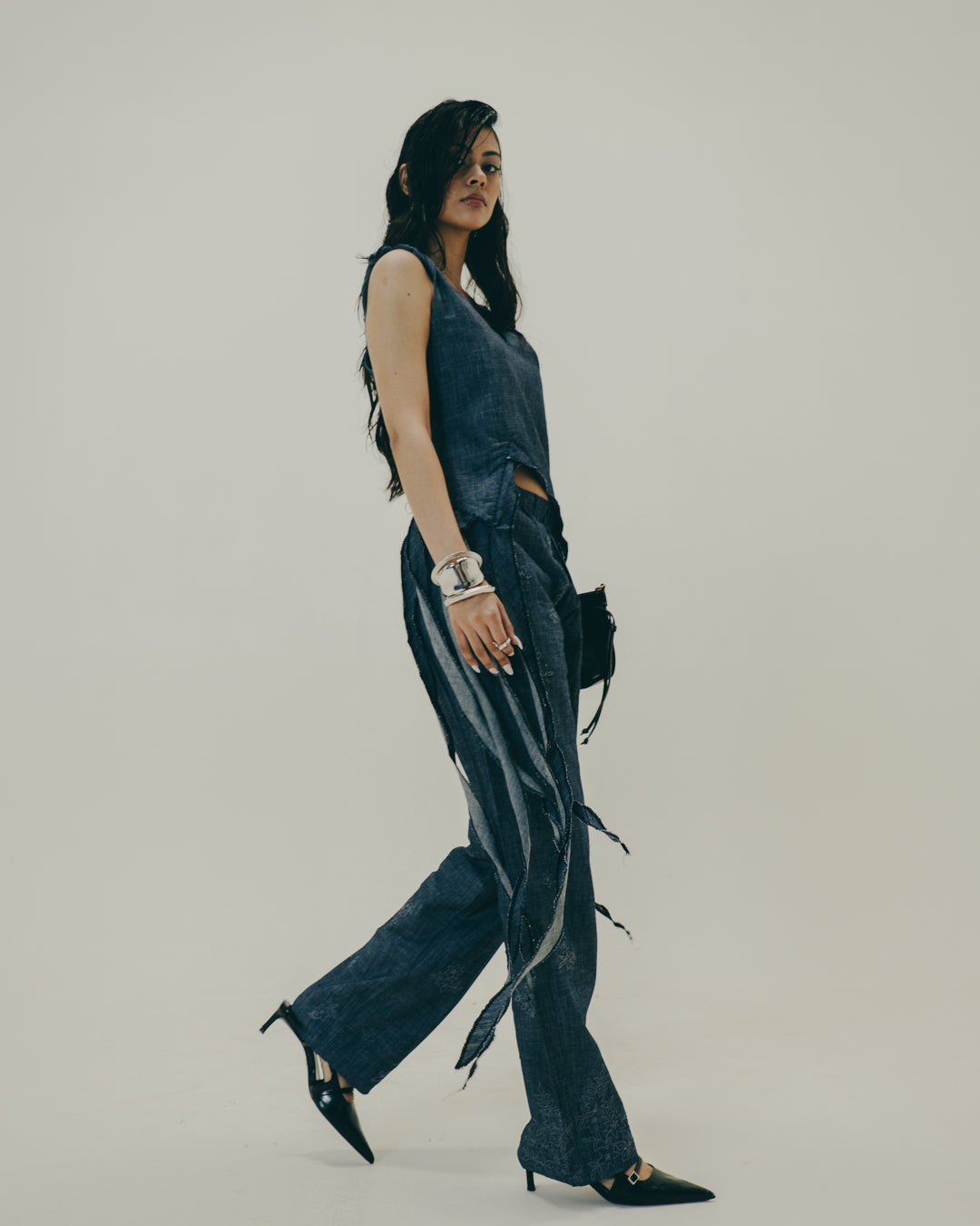 Ruffled Soft Denim Set