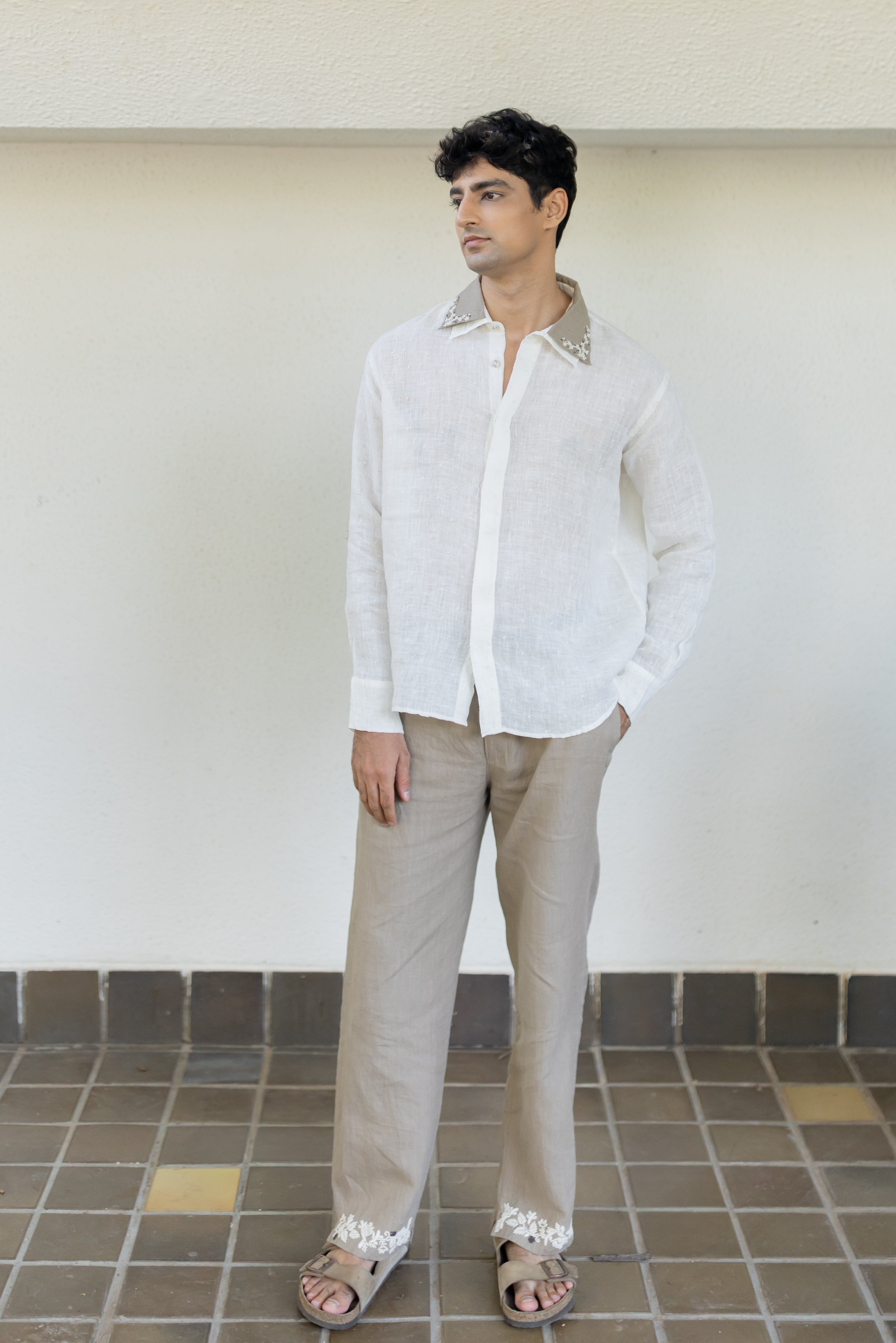 Ivory Double Collar Embroidered Shirt