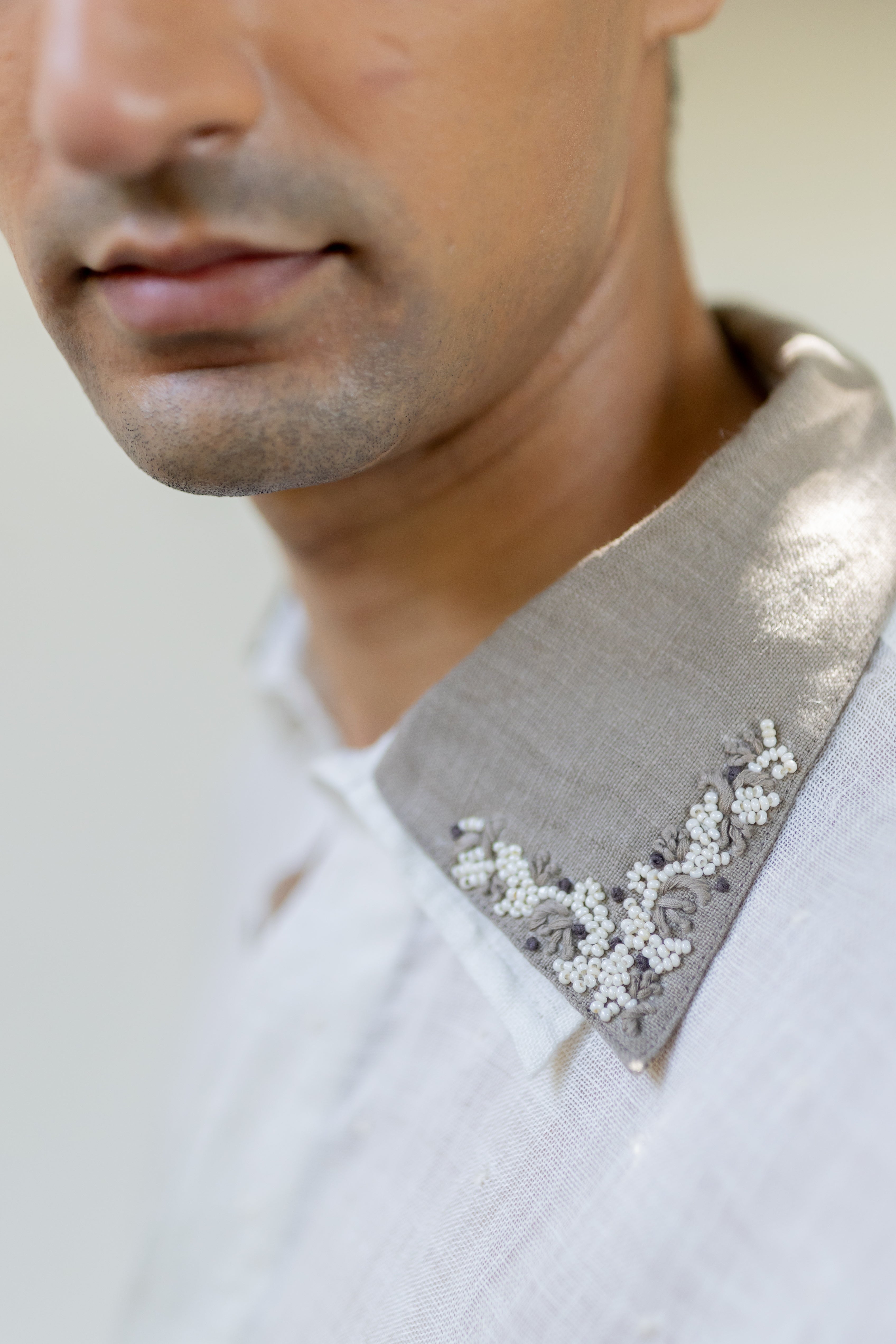 Ivory Double Collar Embroidered Shirt