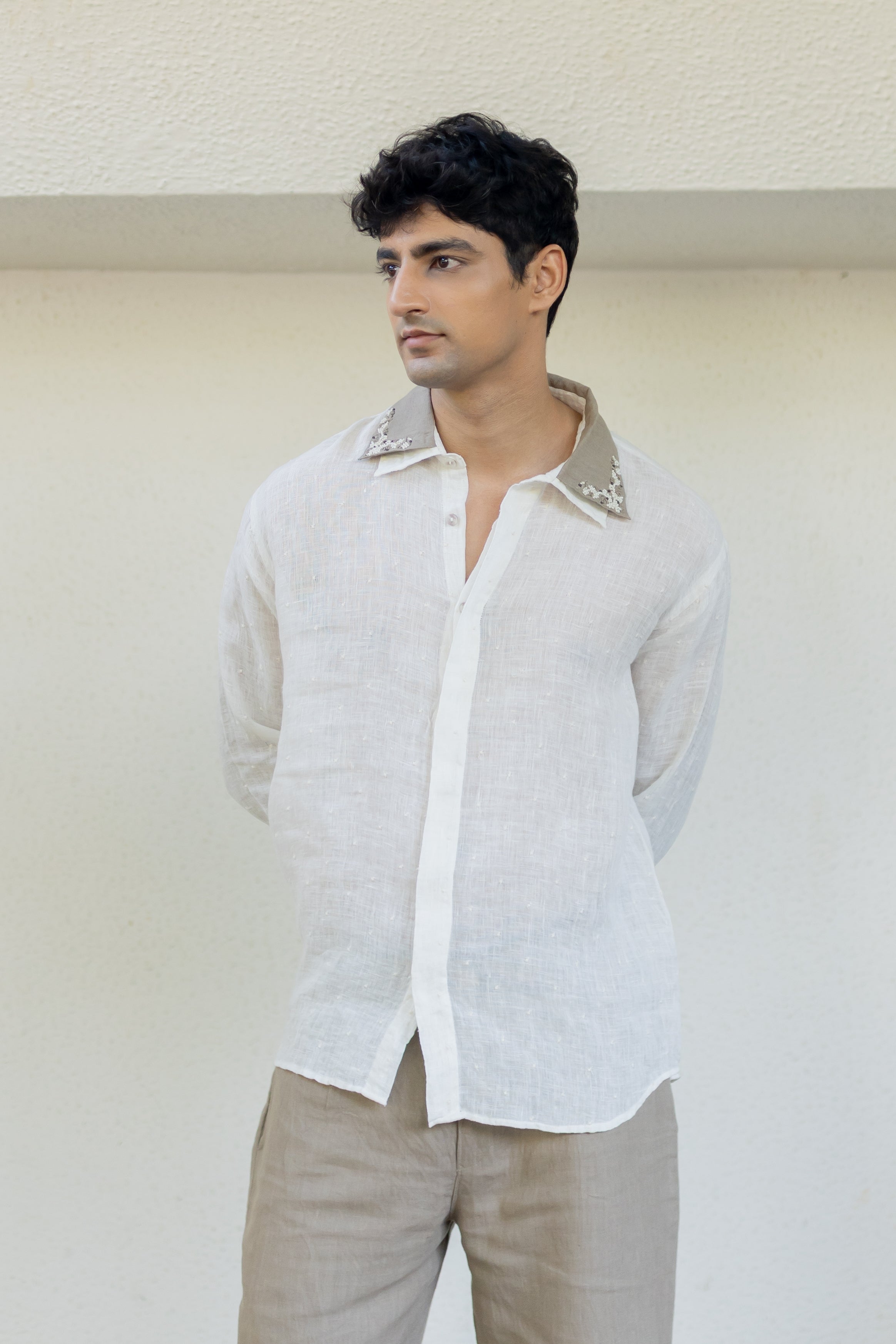 Ivory Double Collar Embroidered Shirt