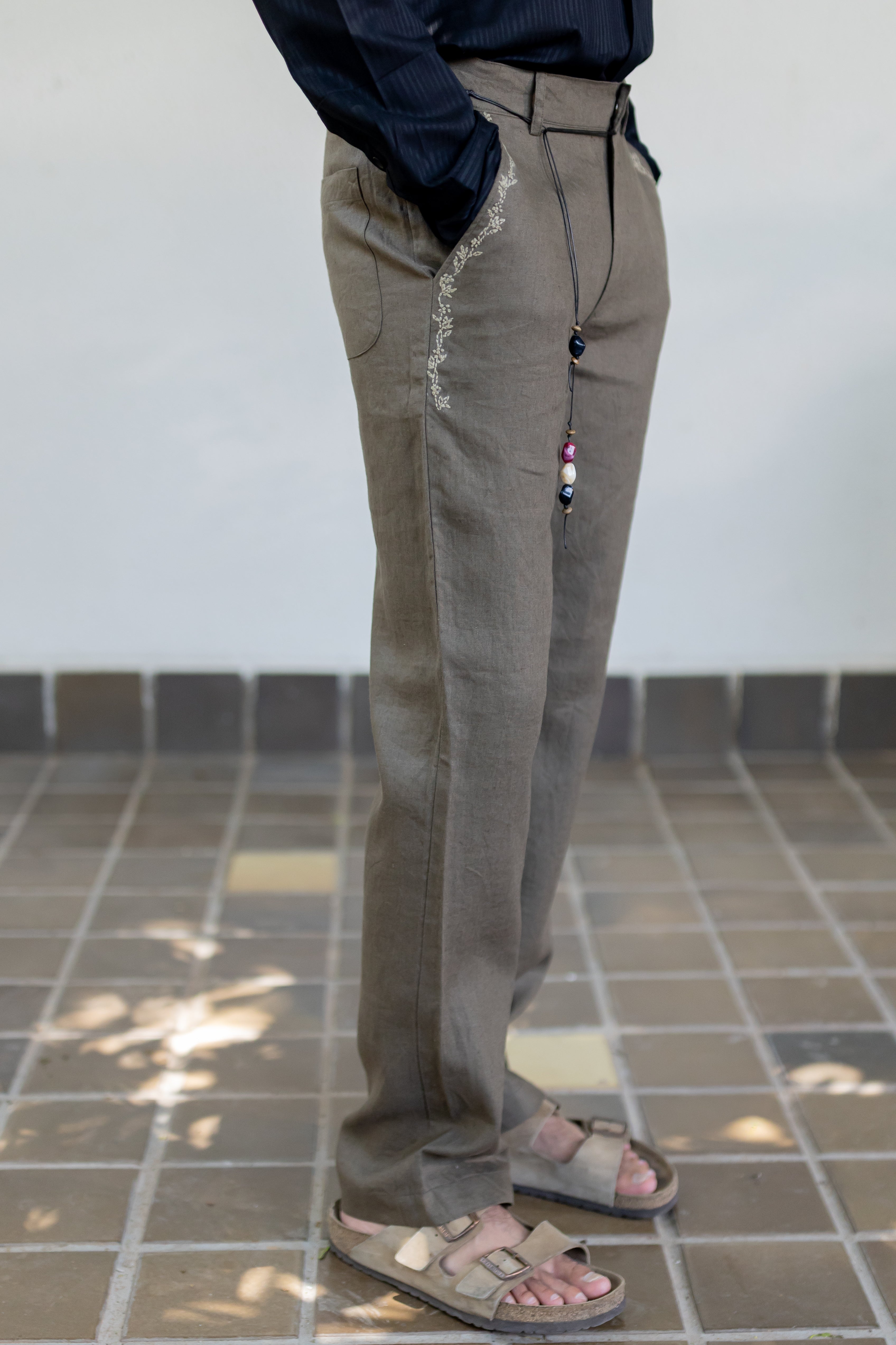 Olive embroidered trousers