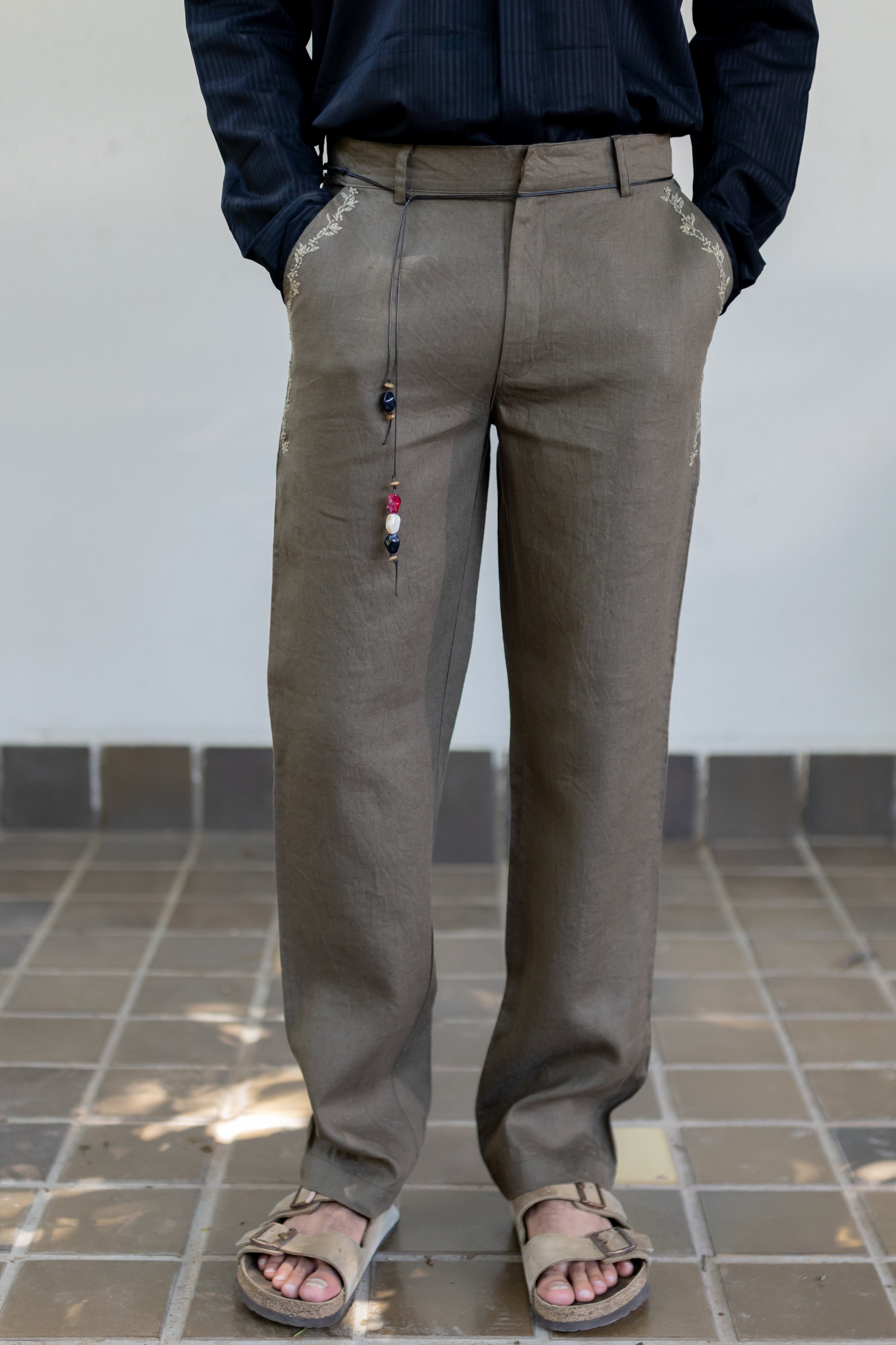 Olive embroidered trousers