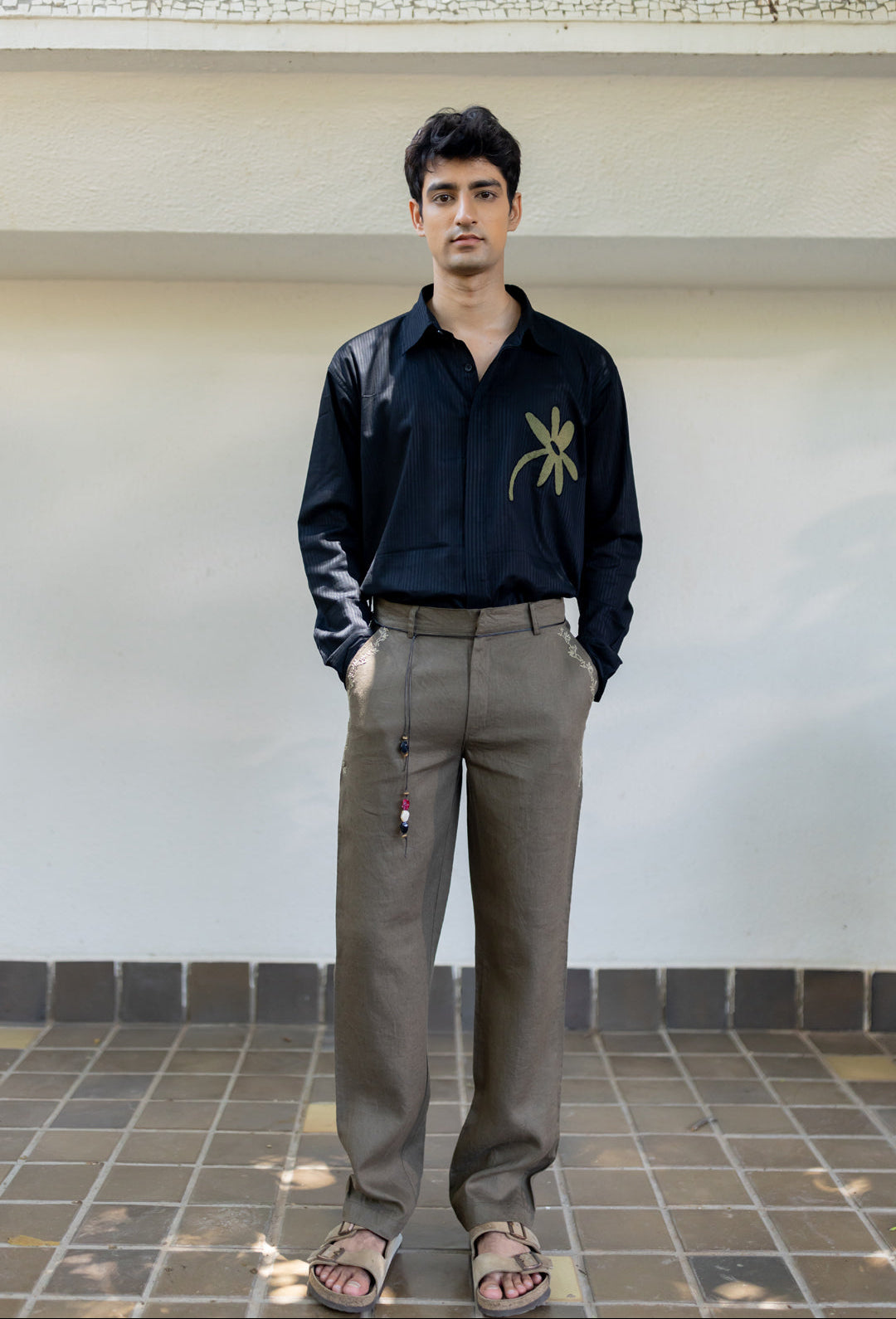 Olive embroidered trousers