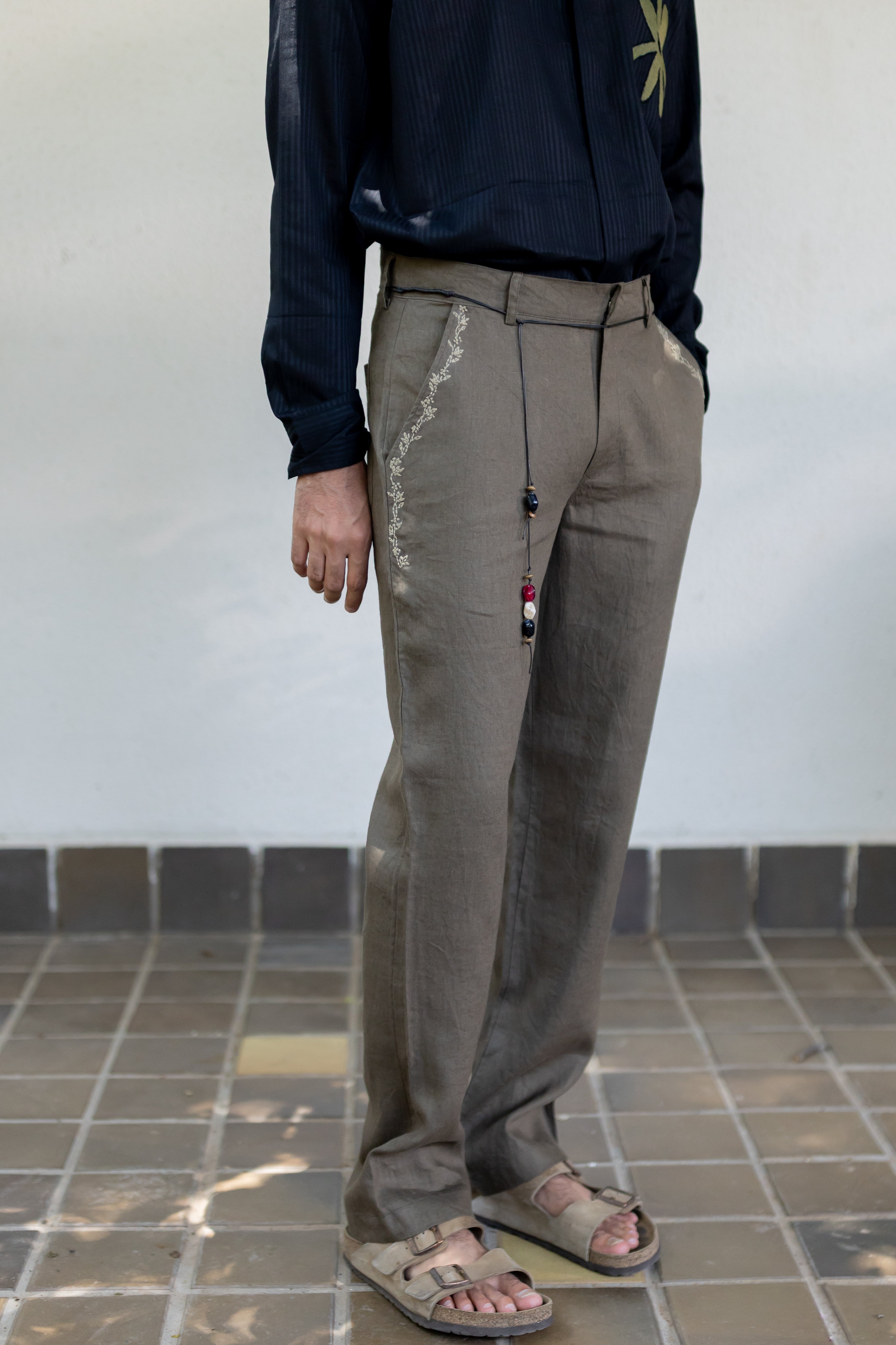 Olive embroidered trousers