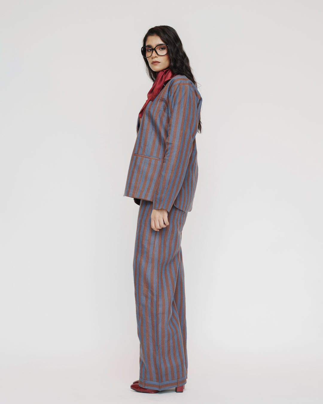 stripe linen blazer set