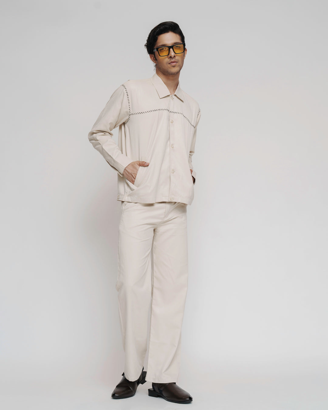 Suede Eggshell Shacket Set