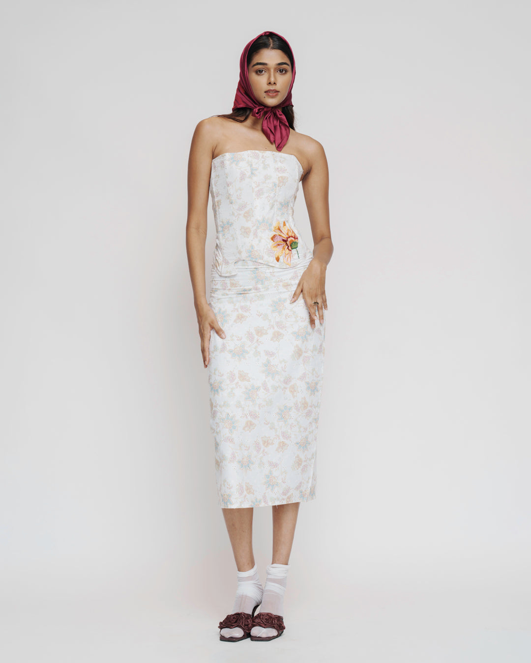 Floral Embroidered Corset Set