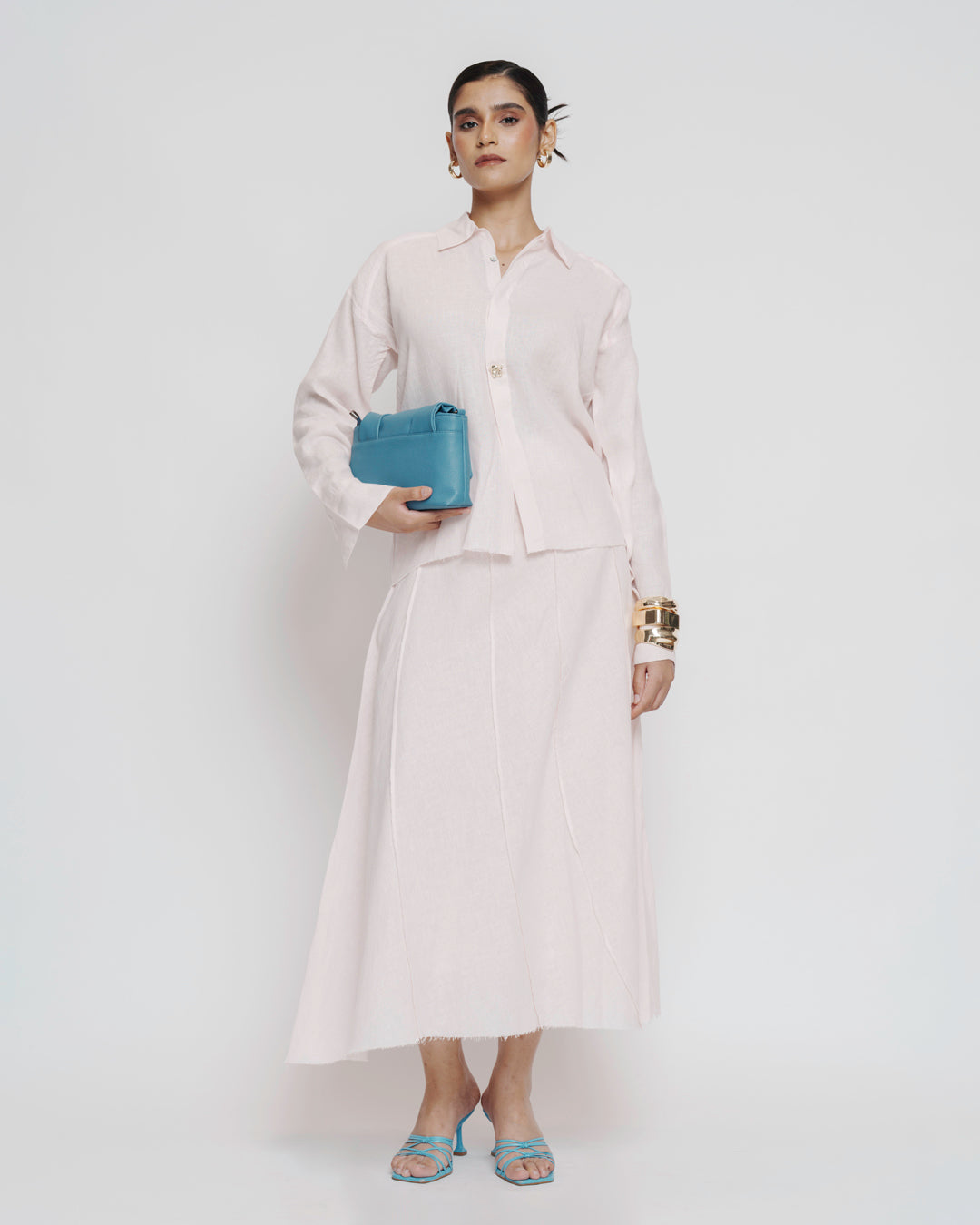 Blush pink textured linen set