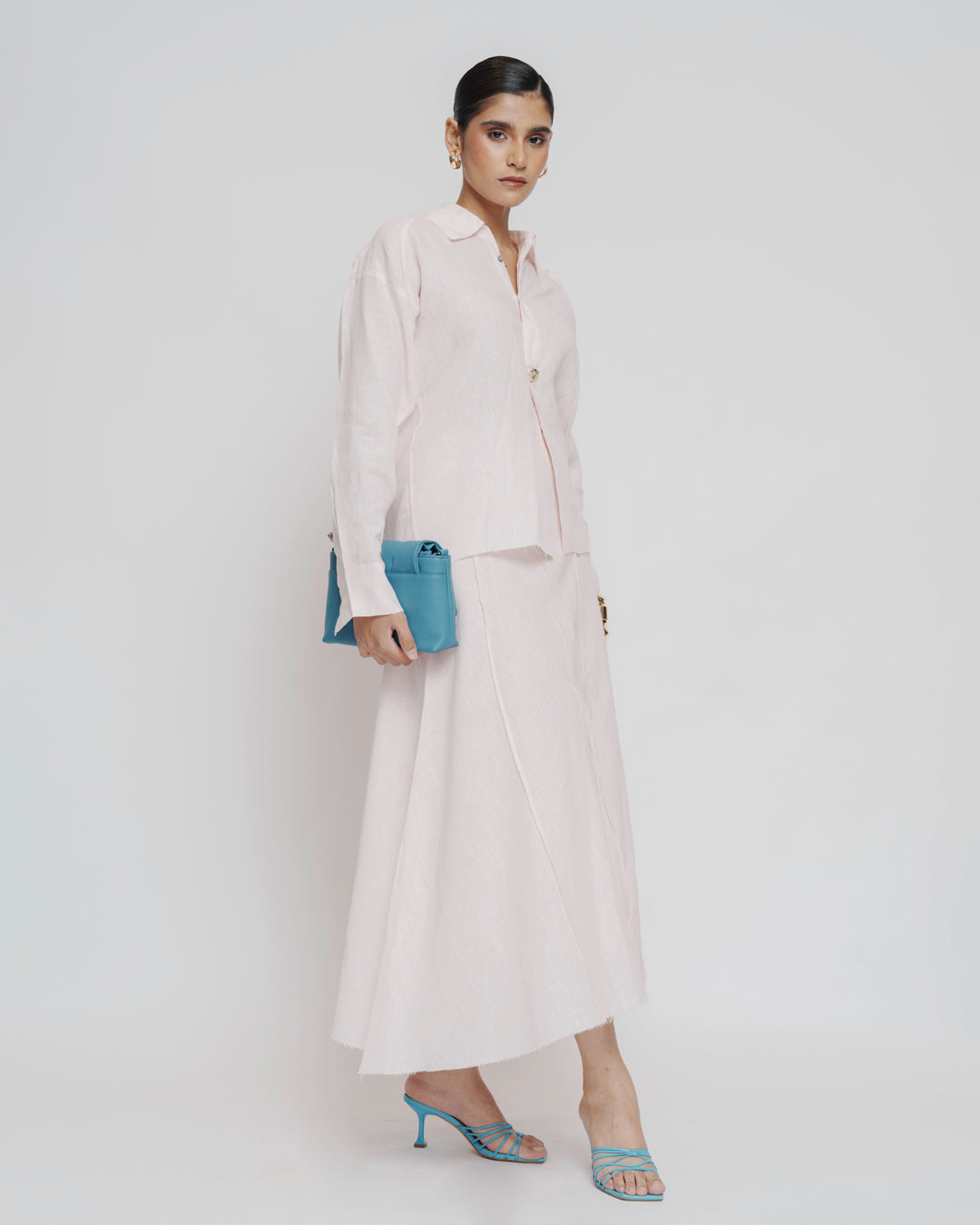 Blush pink textured linen set