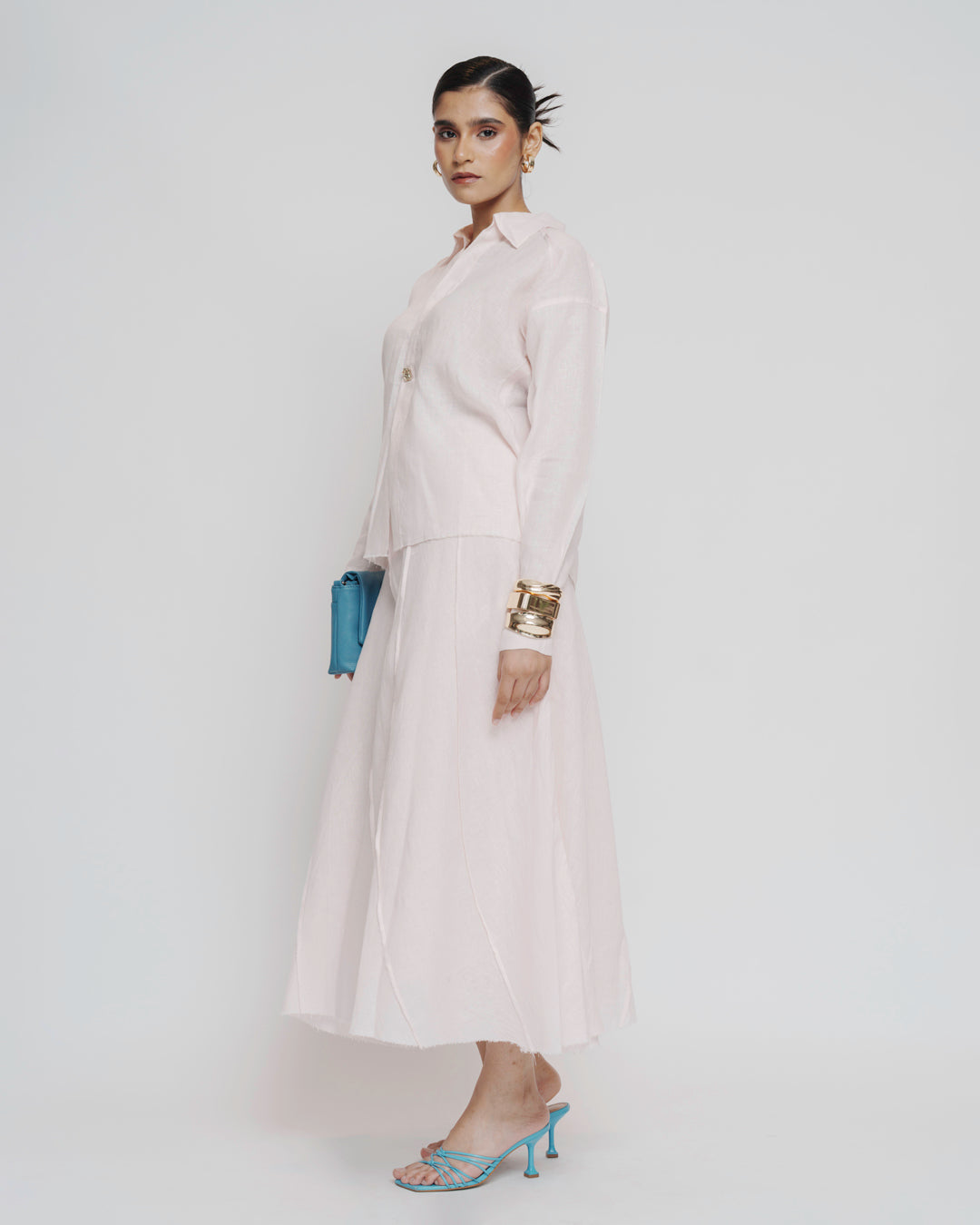 Blush pink textured linen set