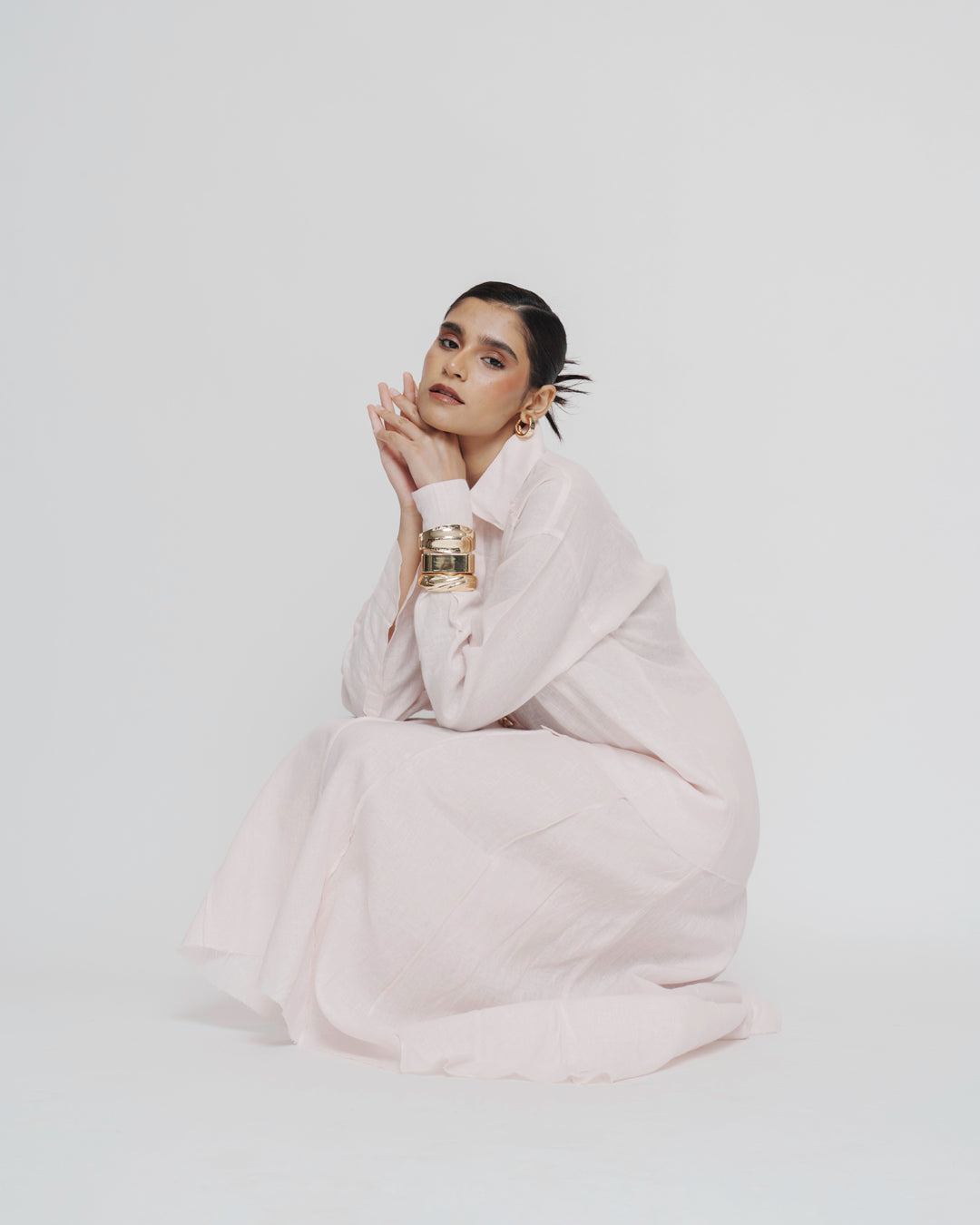 Blush pink textured linen set