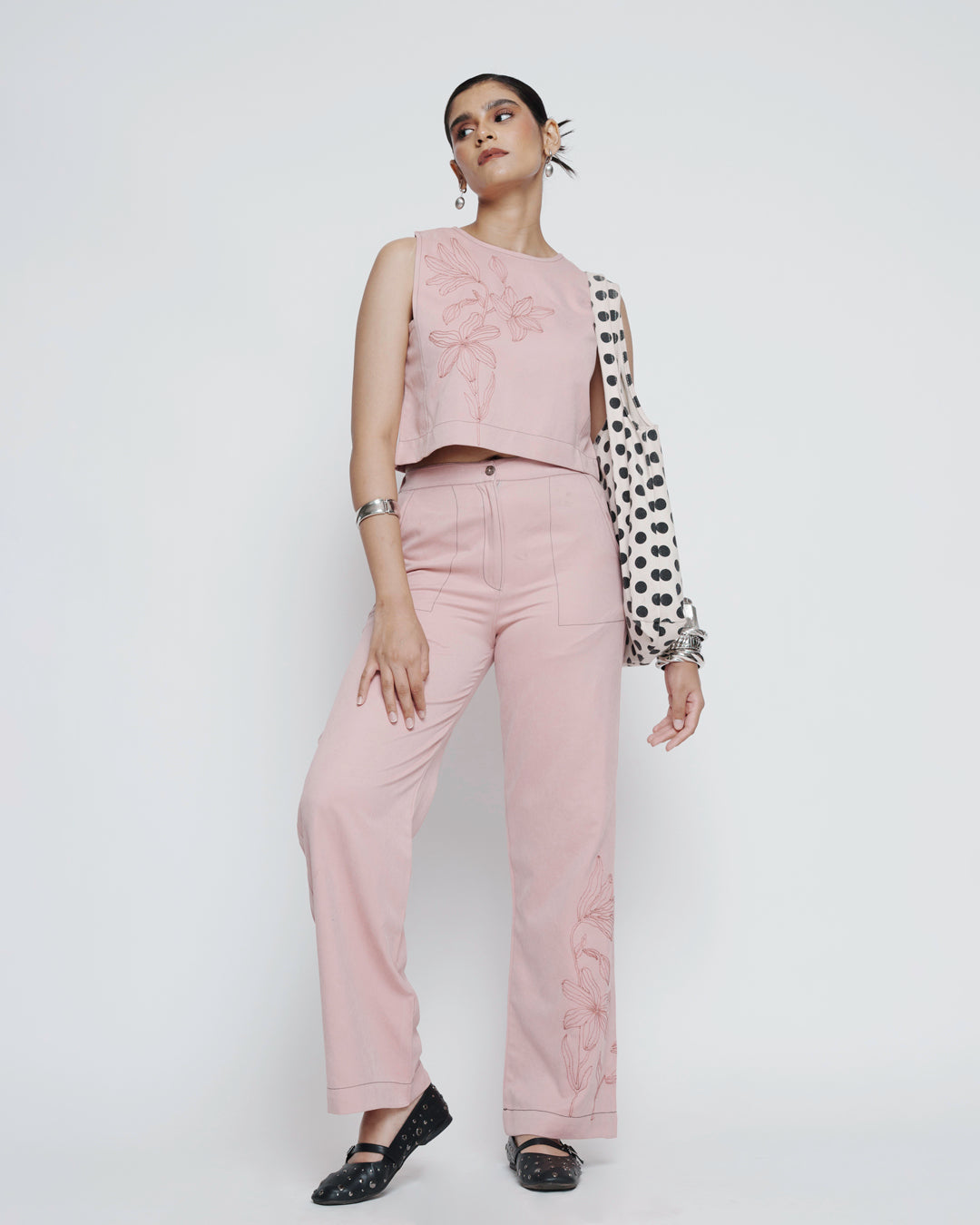 Blush Embroidered suede Coord Set