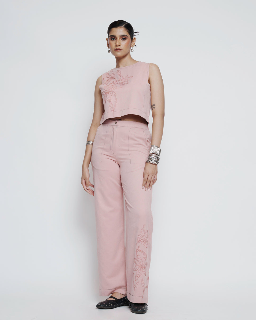 Blush Embroidered suede Coord Set