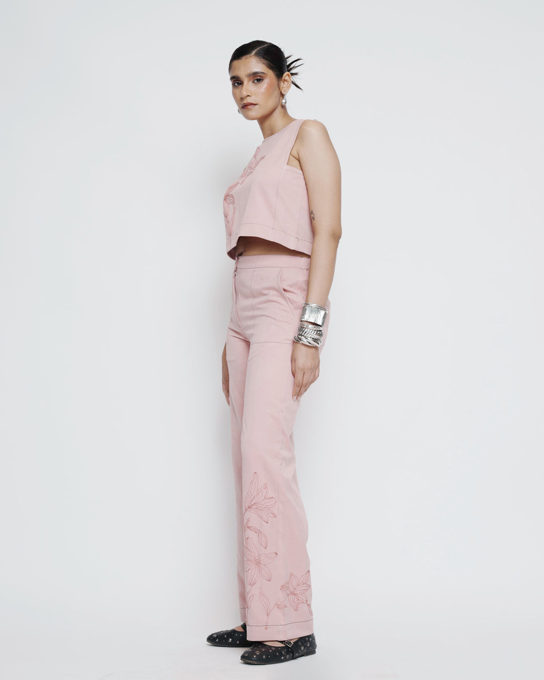 Blush Embroidered suede Coord Set