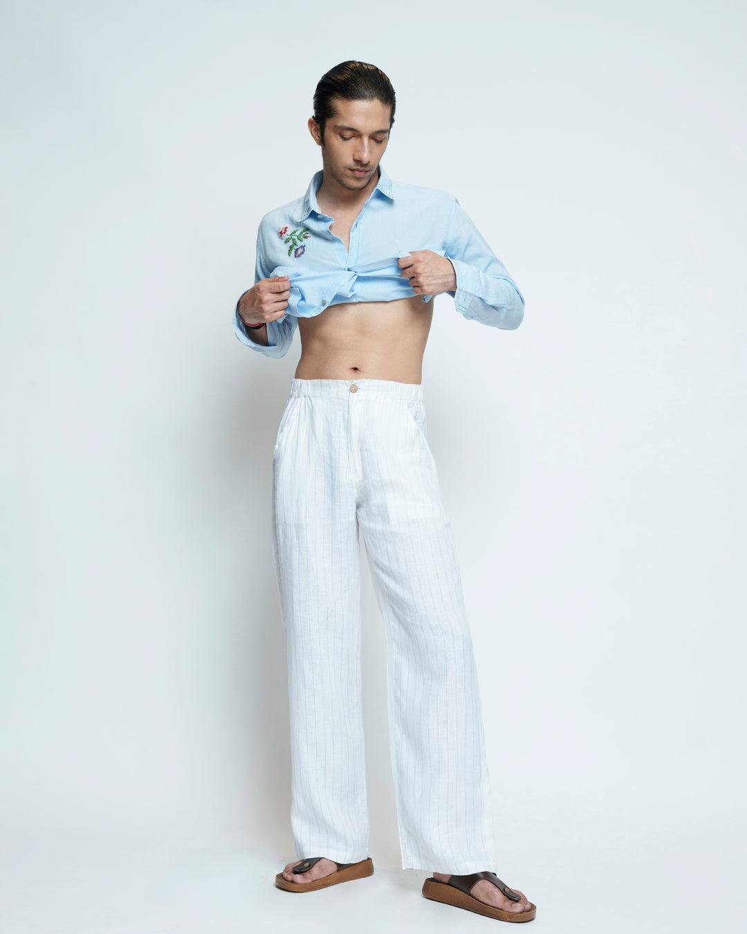 White Pinstripe Wide Leg Pants