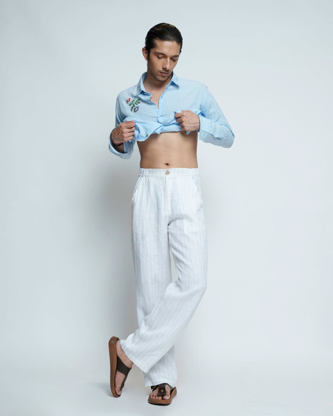 White Pinstripe Wide Leg Pants