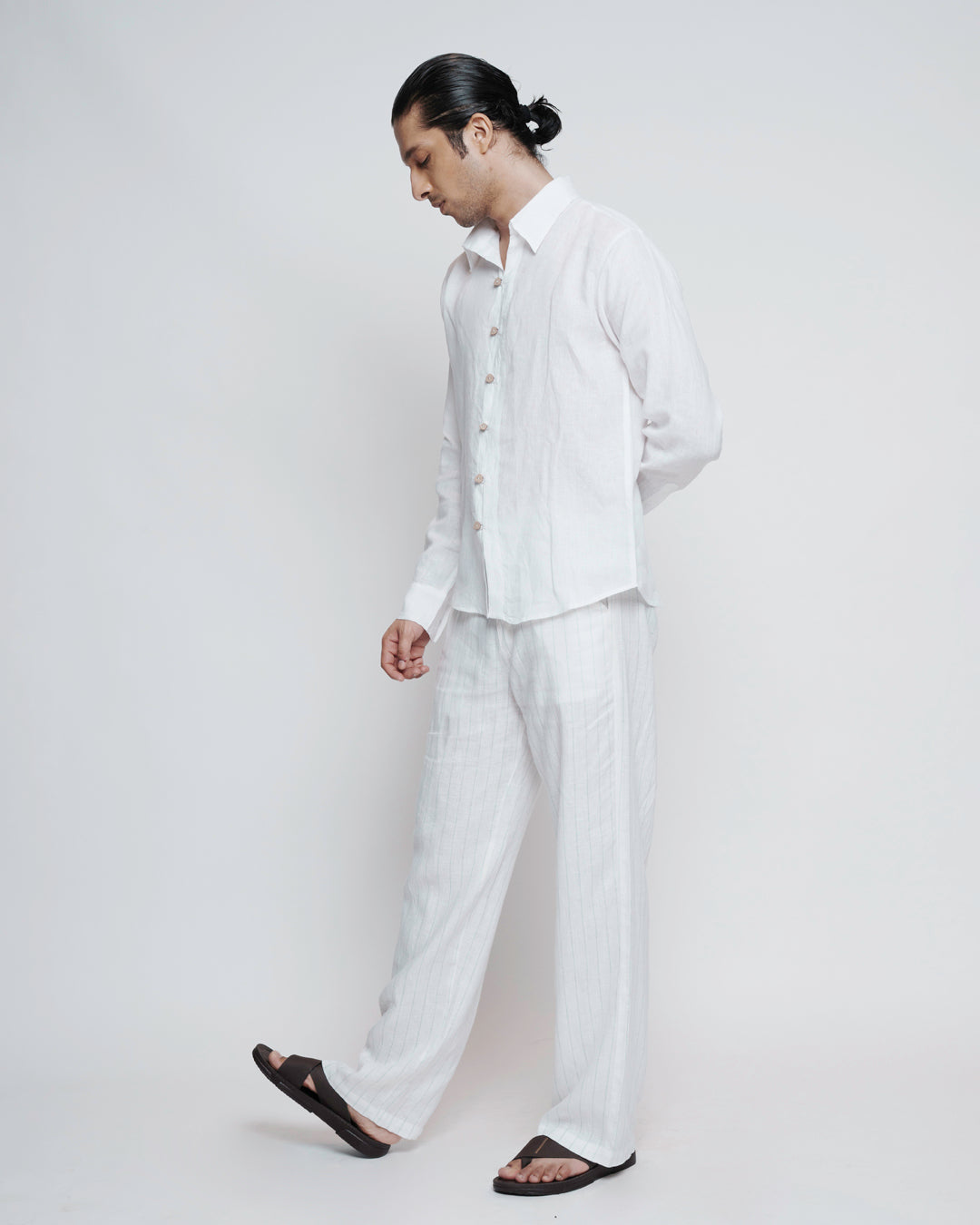 White Linen Coconut Shell Button Shirt