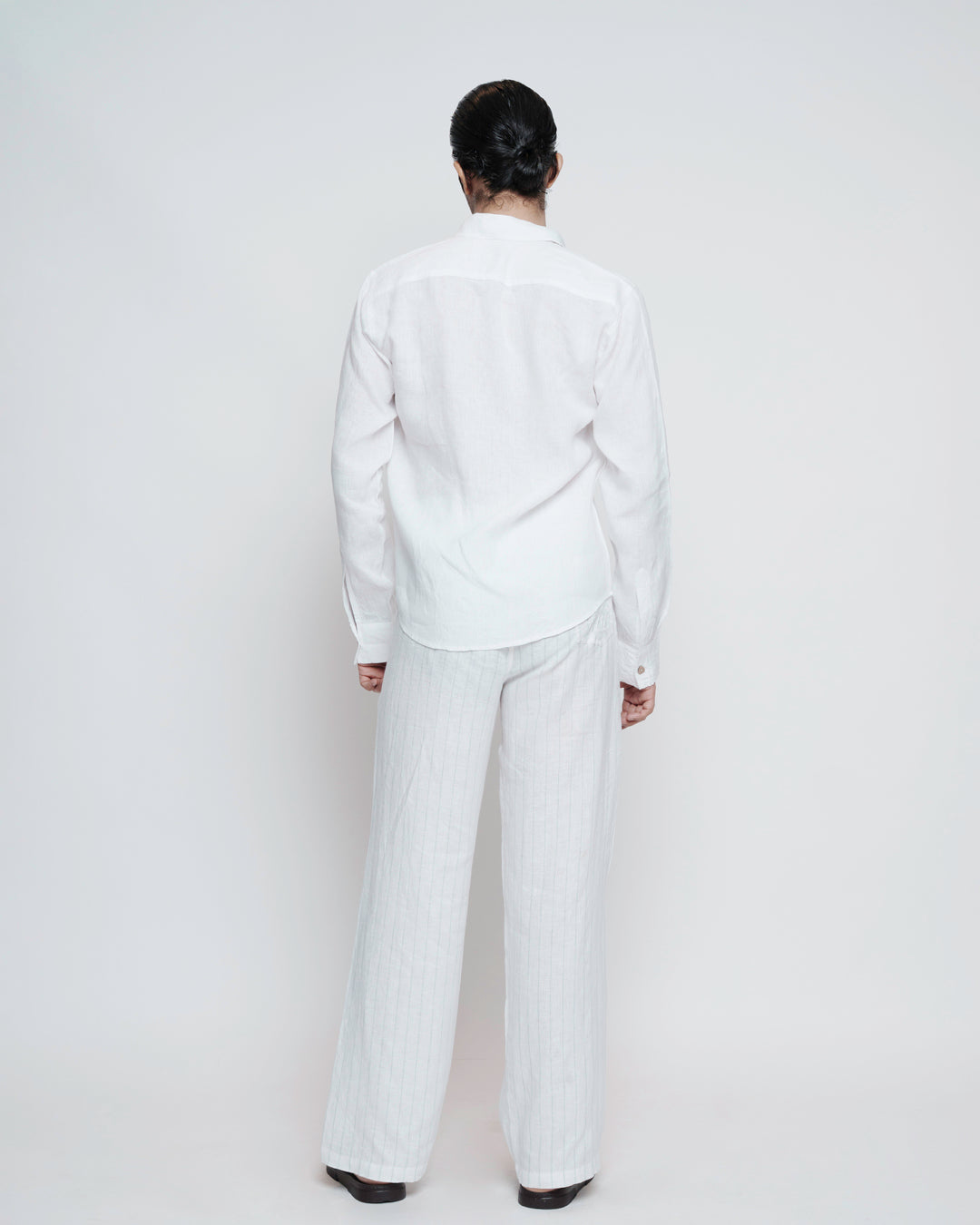 White Linen Coconut Shell Button Shirt