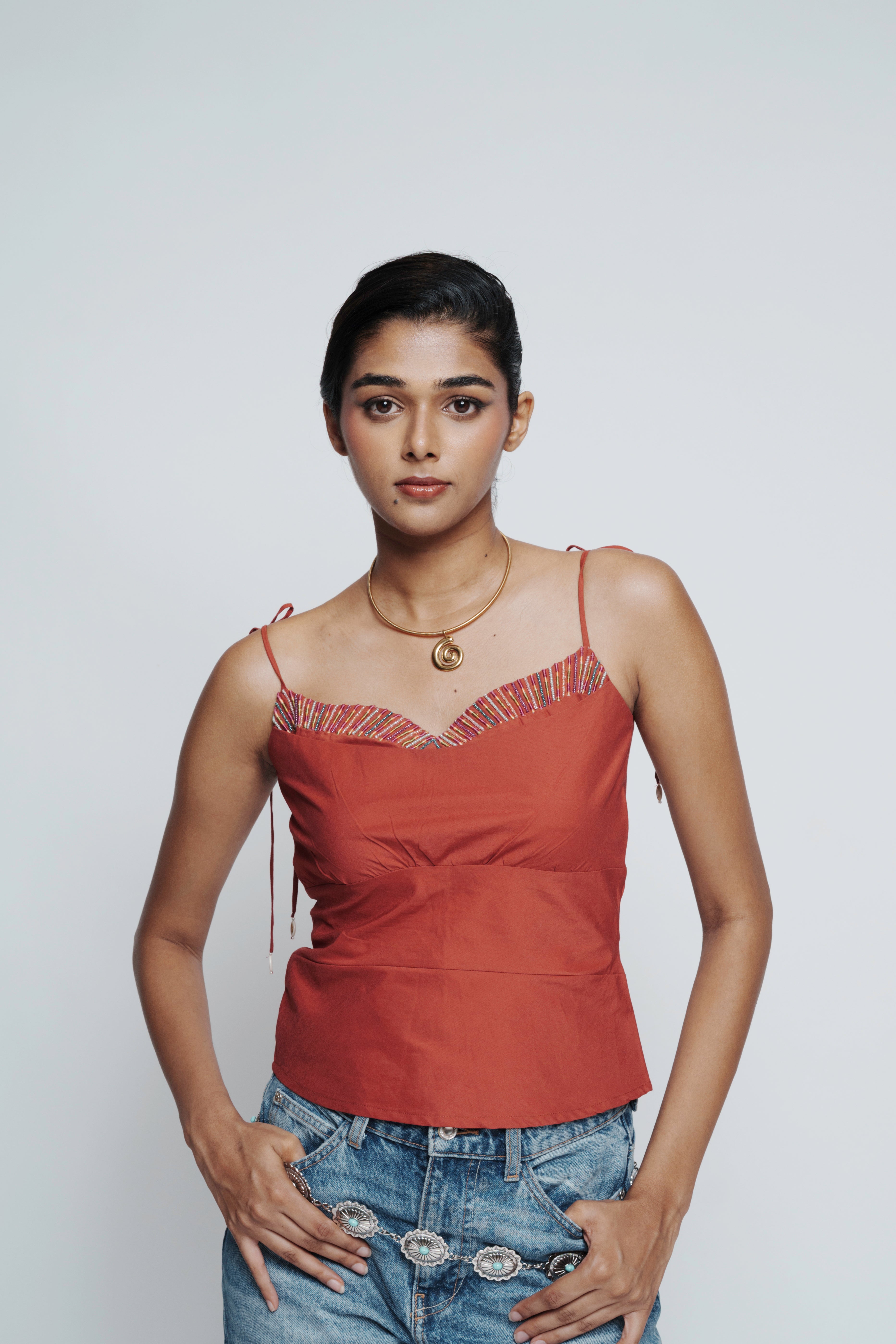 Sunset Beaded Rust Top