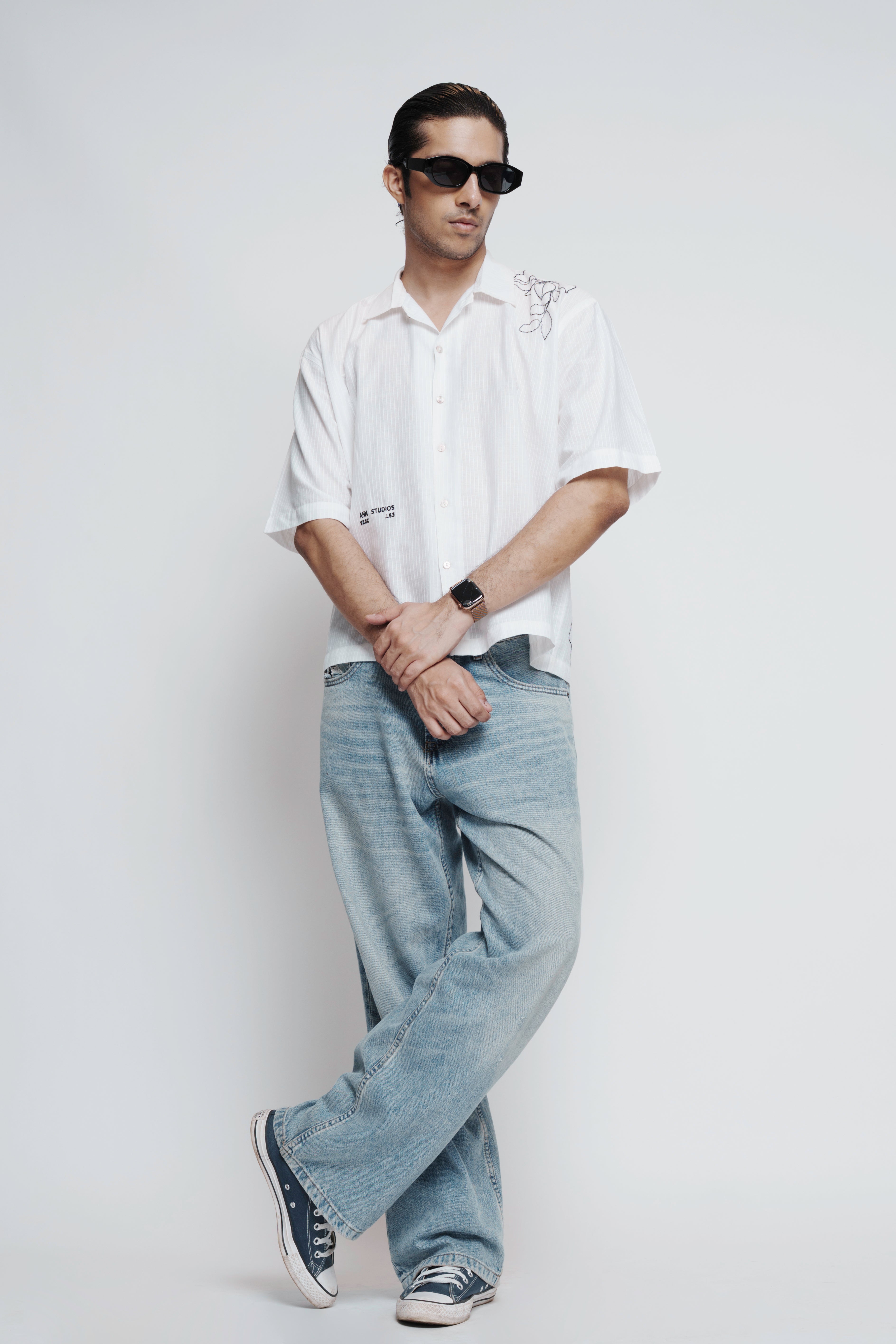 White Cotton Embroidered Shirt