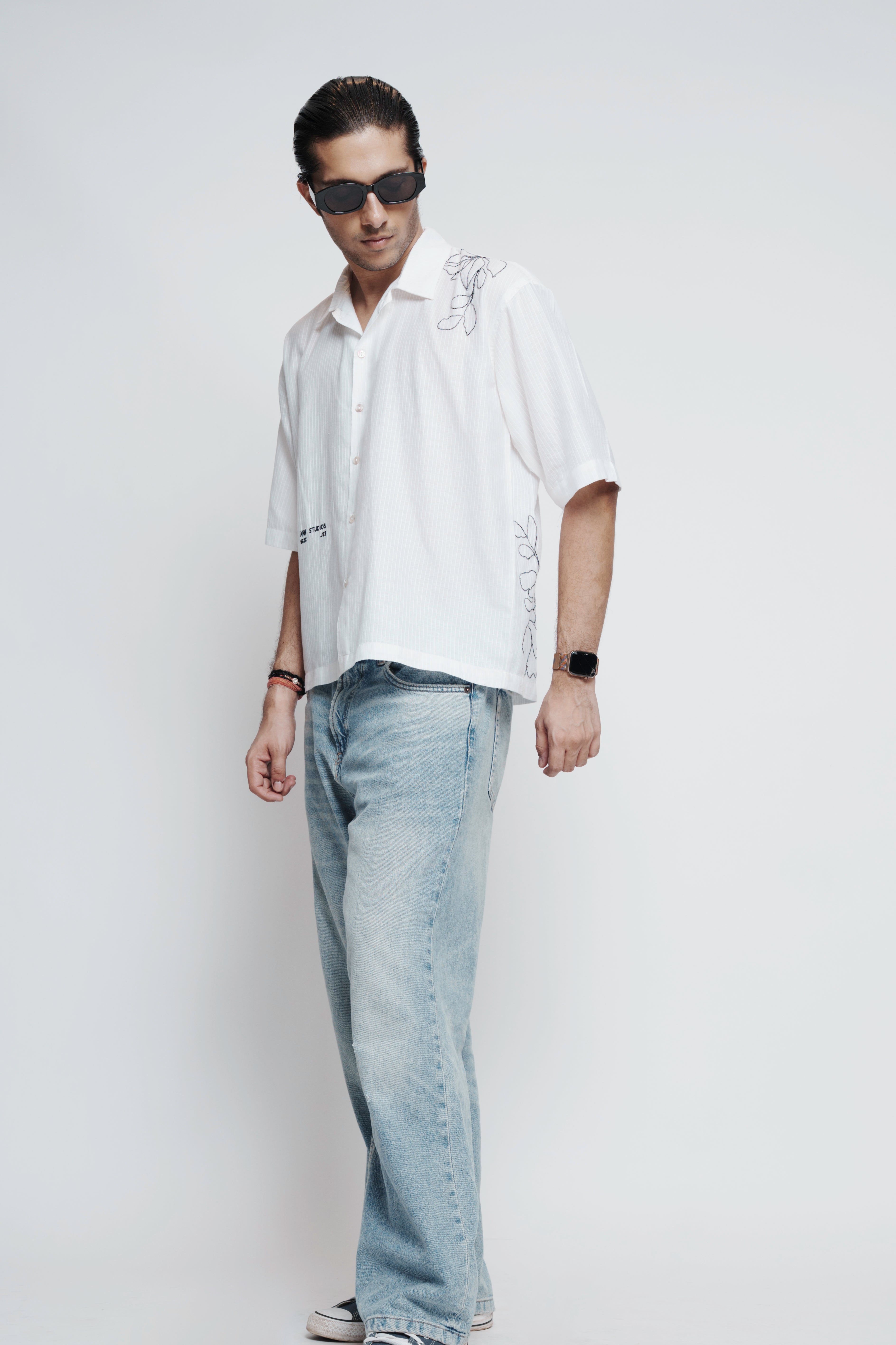 White Cotton Embroidered Shirt