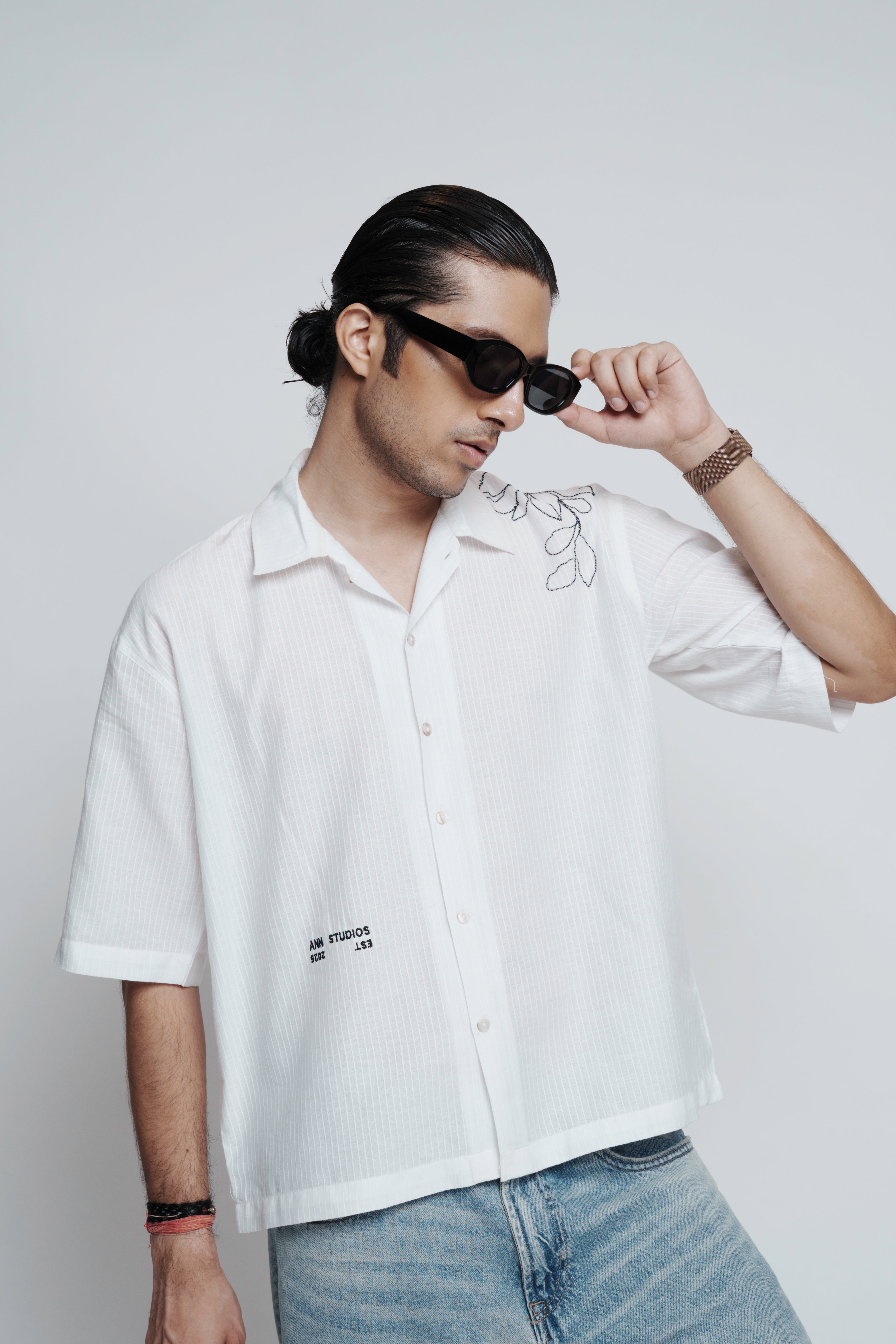 White Cotton Embroidered Shirt